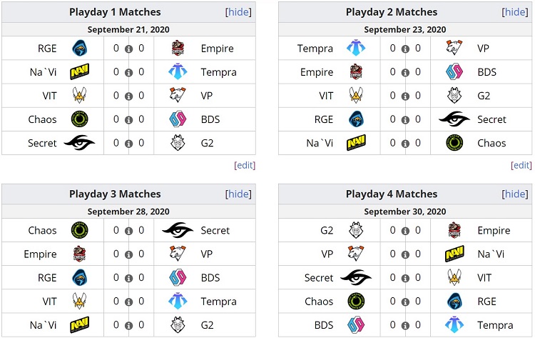 European League Season 1 Stage 2 Schedule